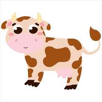 personnage de vache mignon dans un style de dessin animé enfantin pour illustration de livres pour enfants, affiches ou cartes, mode de vie rustique, ferme vecteur
