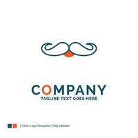 moustache. branché. movember. Masculin. création de logo d'hommes. design de nom de marque bleu et orange. place pour le slogan. modèle de logo d'entreprise. vecteur