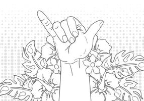 Shaka signe un geste avec une illustration de fleur vecteur