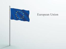 Élément 3d du drapeau de l'ue agitant sur un mât en acier vecteur