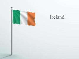 Élément 3d du drapeau irlandais agitant sur un mât en acier vecteur