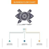 motif. designer. illustration. esquisser. outils de conception d'organigramme d'entreprise en 3 étapes. icône de glyphe pour la place du modèle d'arrière-plan de présentation pour le texte. vecteur