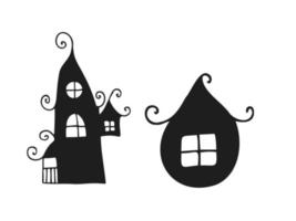 halloween 2022 - 31 octobre. une fête traditionnelle. La charité s'il-vous-plaît. illustration vectorielle dans un style doodle dessiné à la main. ensemble de silhouettes de maisons terribles festives. vecteur