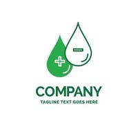 du sang. goutte. liquide. plus. moins le modèle de logo d'entreprise plat. conception de marque verte créative. vecteur