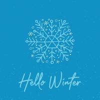 un flocon de neige dessiné à la main. illustration vectorielle dans un style doodle. humeur d'hiver. bonjour 2023. joyeux noël et bonne année. élément bleu clair sur fond bleu. vecteur