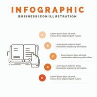 livre. leçon. étude. Littérature. lire le modèle d'infographie pour le site Web et la présentation. icône grise de ligne avec illustration vectorielle de style infographie orange vecteur