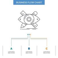 motif. designer. illustration. esquisser. outils de conception d'organigramme d'entreprise en 3 étapes. icône de ligne pour le modèle d'arrière-plan de présentation place pour le texte vecteur