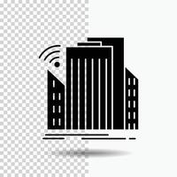 bâtiments. ville. capteur. intelligent. icône de glyphe urbain sur fond transparent. icône noire vecteur