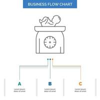 lester. bébé. nouveau née. Balance. conception d'organigramme d'entreprise pour enfants en 3 étapes. icône de ligne pour le modèle d'arrière-plan de présentation place pour le texte vecteur