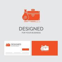 modèle de logo d'entreprise pour porte-documents. Entreprise. Cas. ouvert. portefeuille. cartes de visite orange avec modèle de logo de marque. vecteur