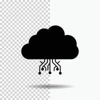 nuage. l'informatique. Les données. hébergement. icône de glyphe de réseau sur fond transparent. icône noire vecteur