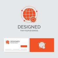 modèle de logo d'entreprise pour connecté. en ligne. monde. globe. multijoueur. cartes de visite orange avec modèle de logo de marque. vecteur