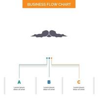 moustache. branché. movember. Masculin. conception d'organigramme d'affaires d'hommes avec 3 étapes. icône de glyphe pour la place du modèle d'arrière-plan de présentation pour le texte. vecteur