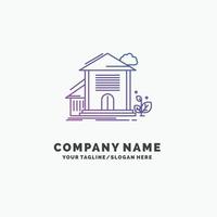 domicile. loger. appartement. imeuble. modèle de logo d'entreprise violet de bureau. place pour le slogan vecteur