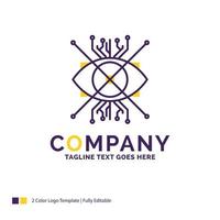 création de logo de nom de société pour ar. augmentation. cybernétique. œil. lentille. conception de nom de marque violet et jaune avec place pour le slogan. modèle de logo créatif pour petites et grandes entreprises. vecteur