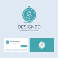 vite. la rapidité. chronomètre. minuteur. symbole d'icône de glyphe de logo d'entreprise de fille pour votre entreprise. cartes de visite turquoise avec modèle de logo de marque. vecteur