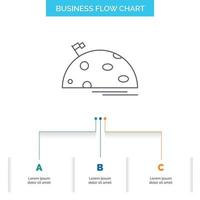 planète. espace. lune. drapeau. conception d'organigramme d'affaires de mars avec 3 étapes. icône de ligne pour le modèle d'arrière-plan de présentation place pour le texte vecteur