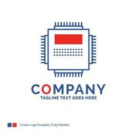 création du logo du nom de l'entreprise pour le processeur. Matériel. l'ordinateur. pc. La technologie. conception de nom de marque bleu et rouge avec place pour le slogan. modèle de logo créatif abstrait pour petites et grandes entreprises. vecteur