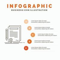 Entreprise. certificat. Contrat. diplôme. modèle d'infographie de document pour le site Web et la présentation. icône grise de ligne avec illustration vectorielle de style infographie orange vecteur