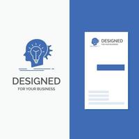 logo d'entreprise pour la création. la créativité. tête. idée. en pensant. modèle de carte de visite bleu vertical. vecteur