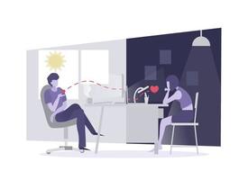 rencontres en ligne, relation virtuelle et concept de relation longue distance. jeune couple se parlant via un chat vidéo en ligne vecteur