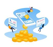 illustration de la fintech, de l'investissement commercial en ligne, de la banque mobile et du concept de finance numérique vecteur