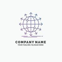 globe. réseau. La Flèche. nouvelles. modèle de logo d'entreprise violet dans le monde entier. place pour le slogan vecteur
