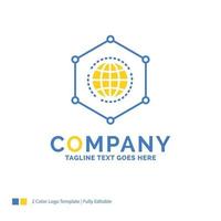 réseau. global. Les données. lien. modèle de logo d'entreprise bleu jaune entreprise. lieu de modèle de conception créative pour le slogan. vecteur