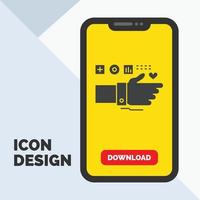 surveillance. La technologie. aptitude. cœur. icône de glyphe d'impulsion dans la page de téléchargement mobile. fond jaune vecteur