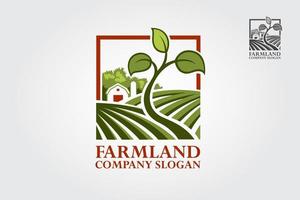 illustration du logo vectoriel des terres agricoles. modèle vectoriel avec paysage de ferme.