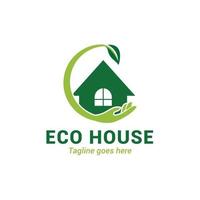 icône de maison écologique avec logo feuille verte vecteur