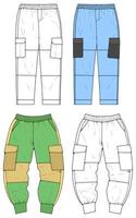 modèle de vecteur de pantalon, pantalon cargo dans un style de croquis, modèle de formateurs, illustration vectorielle.