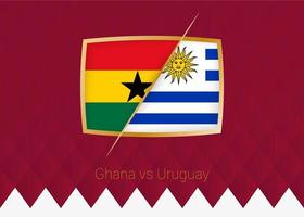 ghana vs uruguay, icône de la phase de groupes de la compétition de football sur fond bordeaux. vecteur