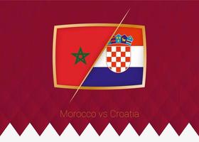 maroc contre croatie, icône de la phase de groupes de la compétition de football sur fond bordeaux. vecteur