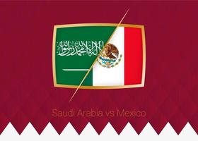 arabie saoudite contre le mexique, icône de la phase de groupes de la compétition de football sur fond bordeaux. vecteur