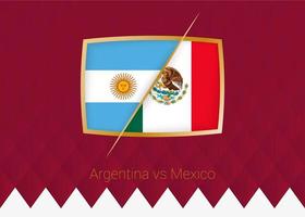 argentine contre mexique, icône de la phase de groupes de la compétition de football sur fond bordeaux. vecteur