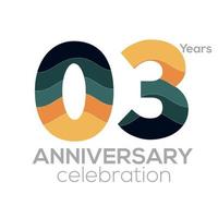 création de logo 03e anniversaire, modèle vectoriel d'icône numéro 03. palettes de couleurs minimalistes