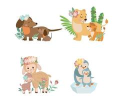 illustrations de mamans animales avec des bébés vecteur