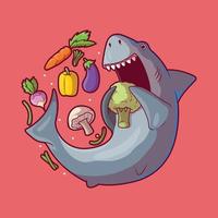 requin végétarien mangeant une illustration vectorielle de légumes. concept de design alimentaire, animal, nutrition. vecteur