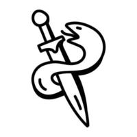 icône d'épée de serpent dans le style doodle vecteur