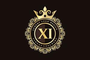 xi lettre initiale or calligraphique féminin floral monogramme héraldique dessiné à la main style vintage antique luxe logo design vecteur premium