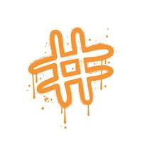 hashtag - signe de fuite de graffiti en orange sur blanc. vaporisez de l'art de rue vandale texturé. illustration vectorielle pulvérisée. vecteur