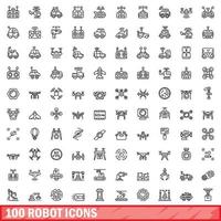 Ensemble de 100 icônes de robot, style de contour vecteur