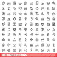 Ensemble de 100 icônes de carrière, style de contour vecteur
