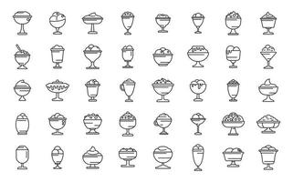 les icônes de bol de gelato définissent le vecteur de contour. crème glacée