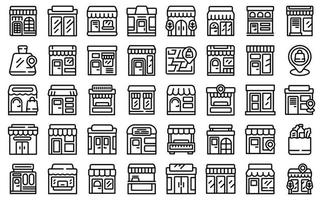 les icônes de la boutique locale définissent le vecteur de contour. magasin d'affaires