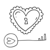 ensemble d'éléments de doodle mignons dessinés à la main sur l'amour. autocollants de message pour les applications. icônes pour la saint valentin, les événements romantiques et le mariage. serrures et clés en forme de cœur. vecteur