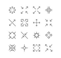 ensemble d'icônes de flèche et de technologie, taille, échelle, diminution, modification, redimensionnement, ligne, affichage, réduction et vecteurs de variété linéaire. vecteur