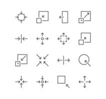ensemble d'icônes de flèche et de technologie, taille, échelle, diminution, modification, redimensionnement, ligne, affichage, réduction et vecteurs de variété linéaire. vecteur