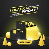 bannière de vente offre spéciale vendredi noir en couleur jaune vecteur